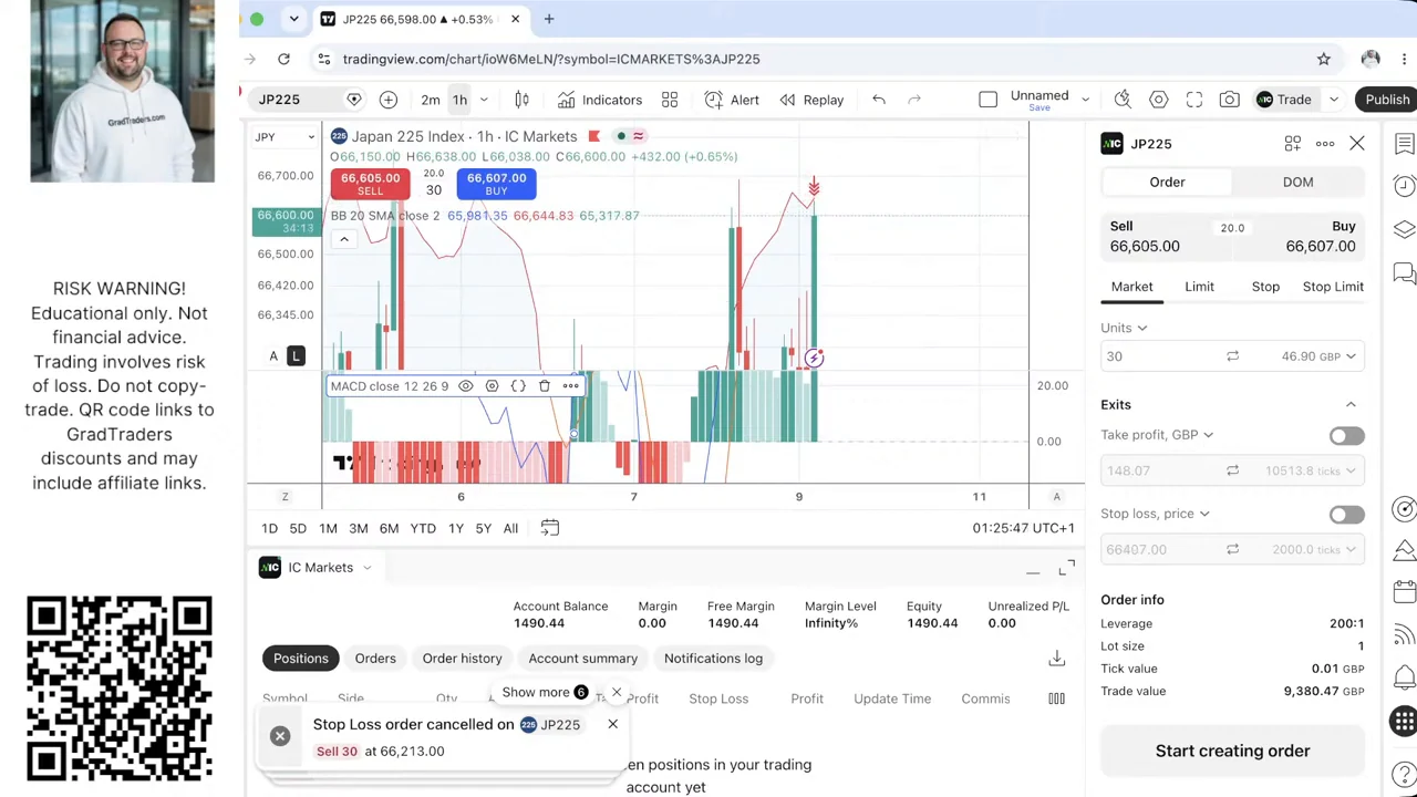 Matthew Jackson Week 9 final simulated balance of £1,490.44 with no open position