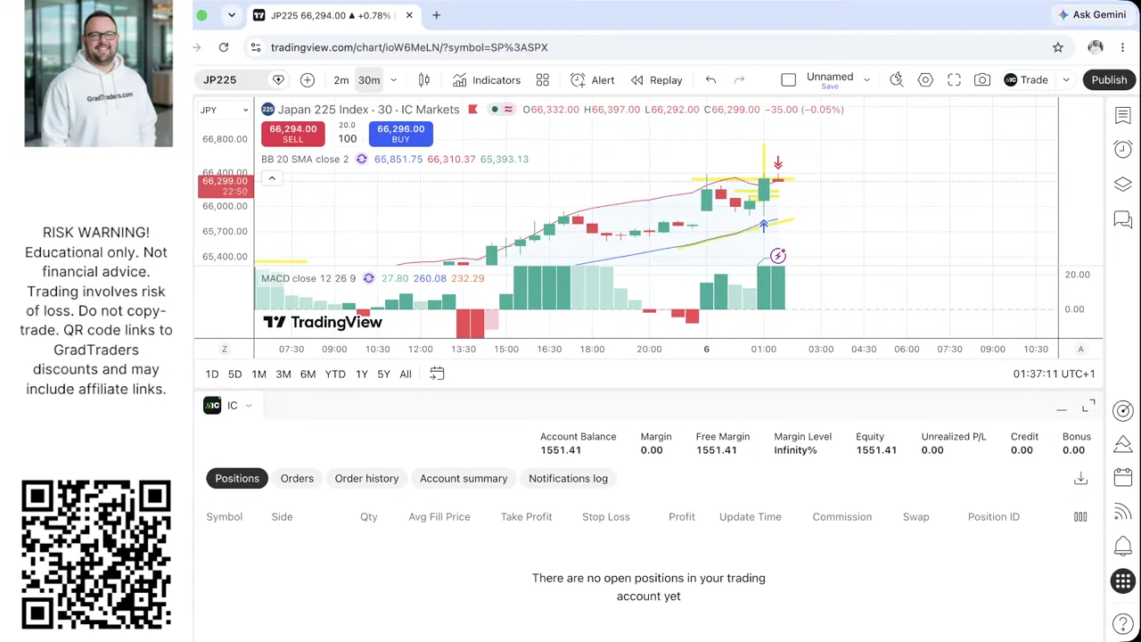 Matthew Jackson Week 13 final simulated balance of £1,551.41 with no open position